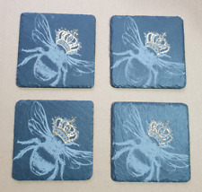 The Just Slate Company 4 x Slate Coasters 11cm X 11cm Queen Bee Design