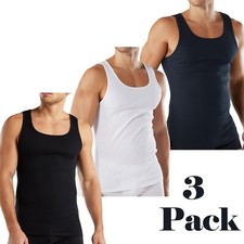 Mens Vests Sleeveless 100% Cotton Ribbed Summer Training Gym Tank Tops S-2XL 3PK