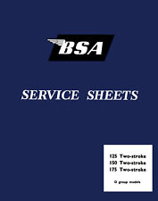 BSA Bantam Service Sheets D1 125 D3 150 D5 D7 Workshop Manual Free UK Postage
