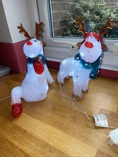 Acrylic Light Up Reindeers Two One Sitting One Standing