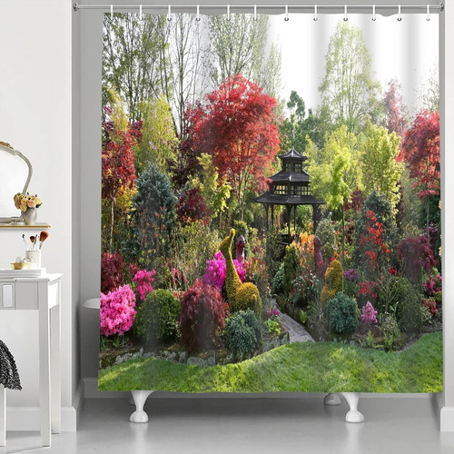 Shower curtain garden view - shower,
