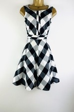 Karen Millen Size 10 GINGHAM CHECK COTTON SUMMER DRESS IN BLACK WHITE
