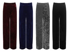 Velour Velvet Flared Wide Leg Pocket Pants Ladies Elasticated Palazzo Trouser