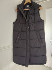 womens long black  puffa coat/gilet/bodywarmer  Uk medium