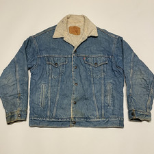Levis Denim Jacket Mens Medium Blue Sherpa Faux Fur Borg Distressed Vintage USA