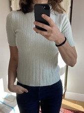 Nicole Farhi Pale Mint Green Pure Cashmere Short Sleeved Jumper  Medium 10 - 12