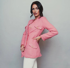 Women's Pink Long Tweed Fringe