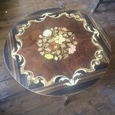 Italian Round Sorrento Marquetry VintageChairside Table/sewing music box