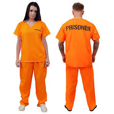 ADULTS PRISONER COSTUME ORANGE TOP TROUSERS CONVICT UNISEX HALLOWEEN FANCY DRESS