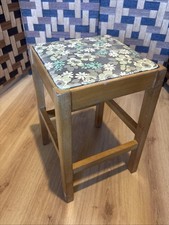 Single Vintage Retro Solid Wooden Mid Century Modern Vinyl Floral Kitchen Stool