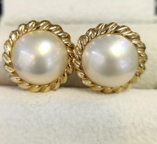 Mabe Pearl 9ct Gold Earrings Large 9ct Gold Twist Surround Omega Backs