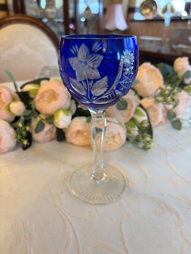 Bohemian glass goblet blue - goblet,