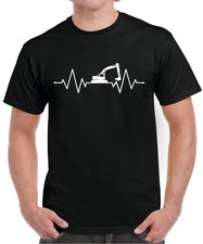 Excavator heartbeat T-shirt pulse cardio ecg construction worker xmas gift top