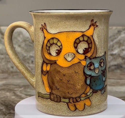 Large coffee mug beige owl - mug,