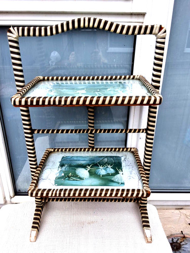 Vintage wood wicker glass - wicker, &