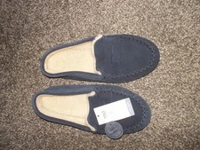 Ladies Marks & Spencer Real leather Blue Moccasin Slippers Size 5