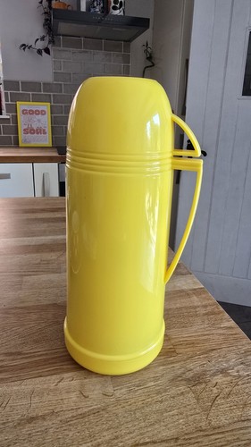 Yellow thermos flask plastic - flask,
