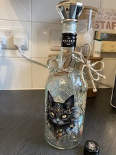 Upcycled Kraken Bottle , Halloween decoration, black cat , bottle art  