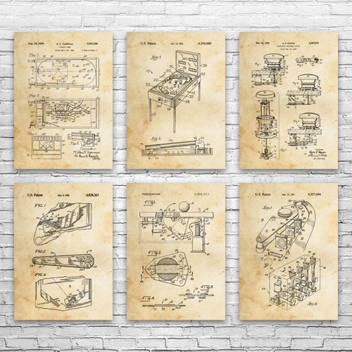 Pinball patent wall art - pinball, set