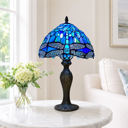 Blue tiffany table - table, lamp