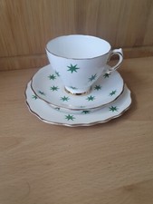 ROYAL VALE TRIO CUP SAUCER PLATE GREEN STARS Vintage  