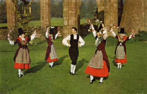 Postcard folk dancers - folk,