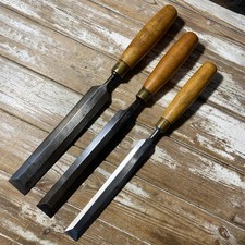 3 Vintage Marples Paring Chisels, Boxwood handles 1 1/2”, 1 1/4” & 1” 