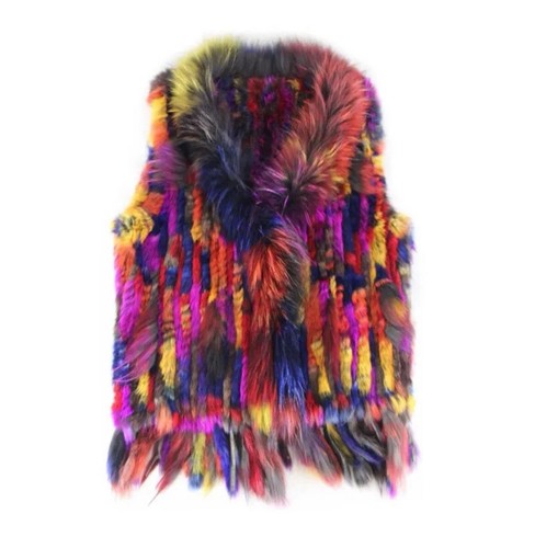 Colour knitted vest real fur - colour,
