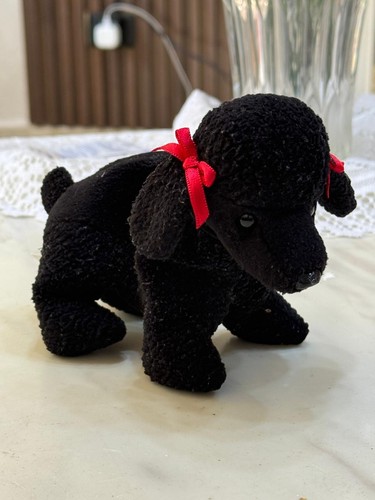 Vintage black poodle dog plush - poodle,