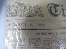 Antique Newspaper 1928 THE TIMES Newspaper 6th November 1928 original