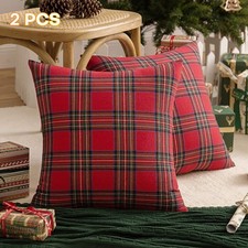 Christmas Scottish Plaid Cushion Cover Festive Xmas Tartan PillowCase Ideal Gift