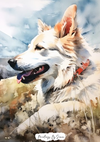 Happy german shepherd - german, 5"x7"