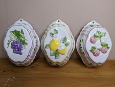 80s Vintage Ceramic Jelly Moulds Set Decorative Hanging Lemon Raspberries Grapes