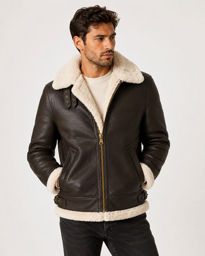 Brown shearling leather jacket - brown,