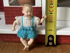 Heidi Ott Miniature Sleeping Baby Doll 1:12 with Blue Crocheted Outfit