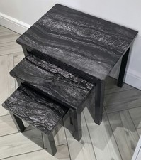 Rumy Nest of Tables Set 3 Marble Wood Effect Metal Legs Frame Polished High Glos