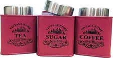 3pc Canister Set Tea Coffee Sugar Jar Vintage Style Storage Pots Food Container