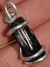 Tourmaline pendant natural black reflective rough stone crystal mineral handmade