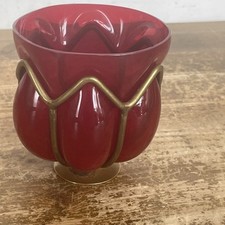Red Glass Metal Frame Brass