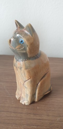 Hand carved sitting - hand-carved, cat