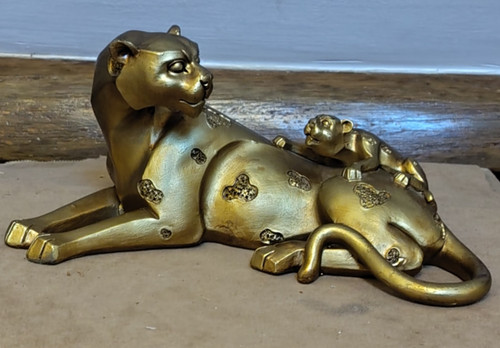 Gold coloured leopard and cub - coloured,