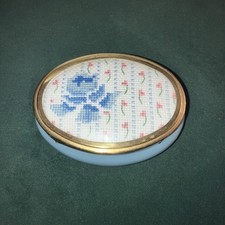 Framecraft brand Made in UK blue trinket box with needlepoint floral lid