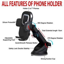 360° Extendable Car Windscreen Phone Holder Suction Mount for IPhone 14 15 16 17