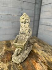 Vintage 90s stone garden statue Garden Gnome with Whellbarrow