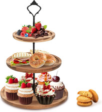 BSDLZCH 3 Tier Cake Stand Acacia Wooden Cupcake Stand, Afternoon Tea Serving Pla