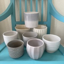 8 Small/Medium Ceramic Plant Pots Neutral/Green/Grey No Drainage Holes 8 - 12 cm