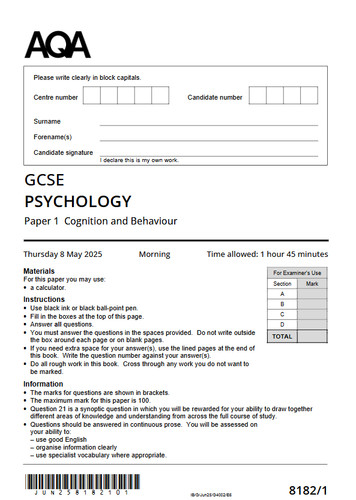 Aqa gcse psychology 2025 - aqa,