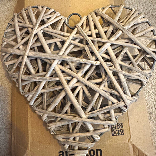 Grey wicker heart wall - grey, hanging