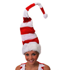STRIPED CHRISTMAS HAT TALL RED AND WHITE SANTA MENS WOMENS XMAS FANCY DRESS