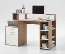 Desk White & Oak Effect Desk with Hutch 2 Drawers & Open Shelf